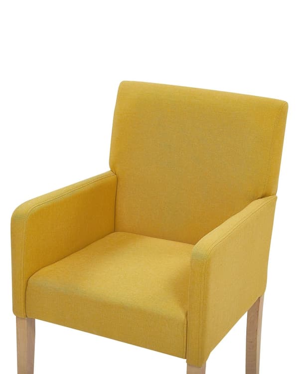 Tuoli keltainen 60 x 89 x 62 cm kangasverhoilu kumipuu käsinojat ruskeat jalat