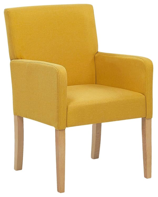 Tuoli keltainen 60 x 89 x 62 cm kangasverhoilu kumipuu käsinojat ruskeat jalat