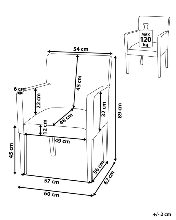 Tuoli musta 60 x 89 x 62 cm kangasverhoilu kumipuu käsinojat ruskeat jalat