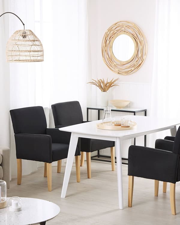 Tuoli musta 60 x 89 x 62 cm kangasverhoilu kumipuu käsinojat ruskeat jalat