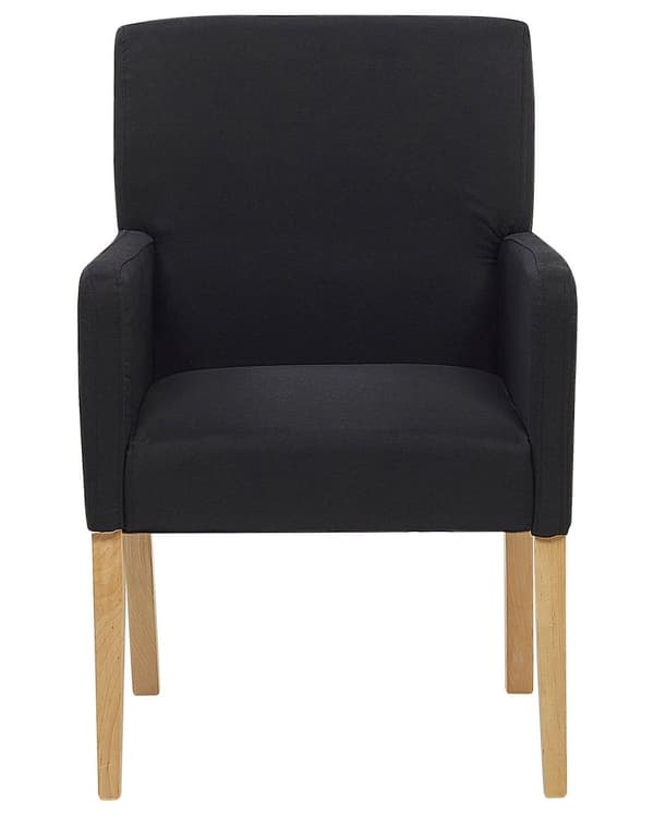 Tuoli musta 60 x 89 x 62 cm kangasverhoilu kumipuu käsinojat ruskeat jalat
