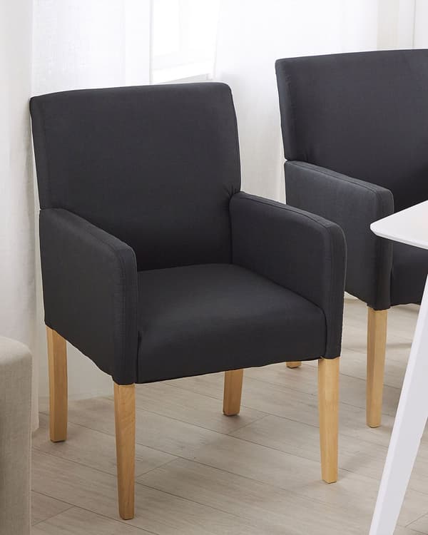 Tuoli musta 60 x 89 x 62 cm kangasverhoilu kumipuu käsinojat ruskeat jalat