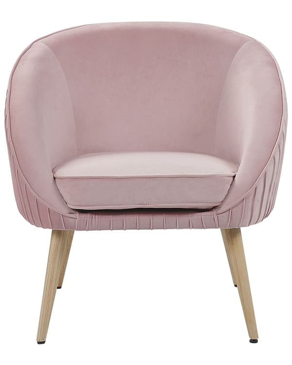 Lænestol Rosa Velour Forsænket Arme Træben Retro Stil