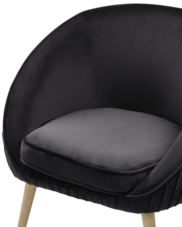 Lænestol Sort Velour Forsænket Arme Træben Retro Stil