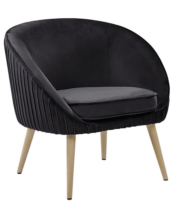 Lænestol Sort Velour Forsænket Arme Træben Retro Stil