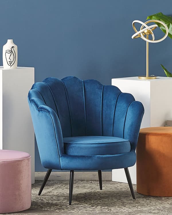 Lænestol Mørkeblå Velour Metalben Retro Stil