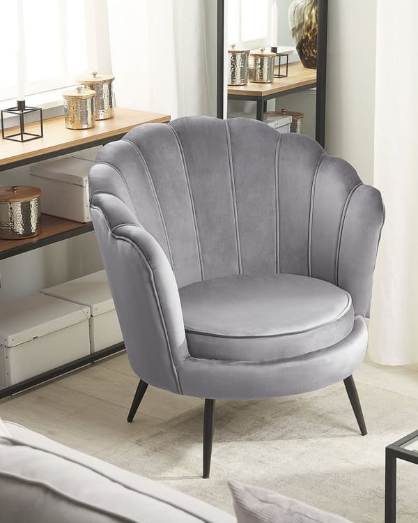 Lænestol Grå Velour Metalben Retro Stil