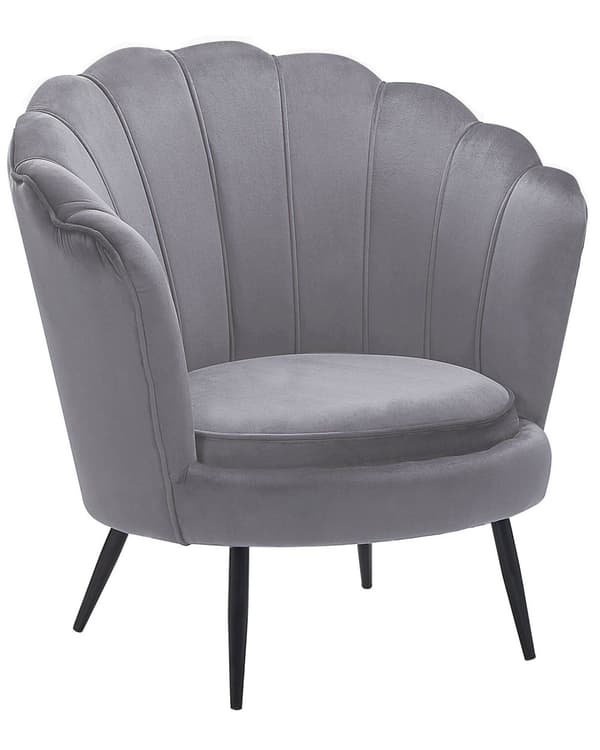 Lænestol Grå Velour Metalben Retro Stil
