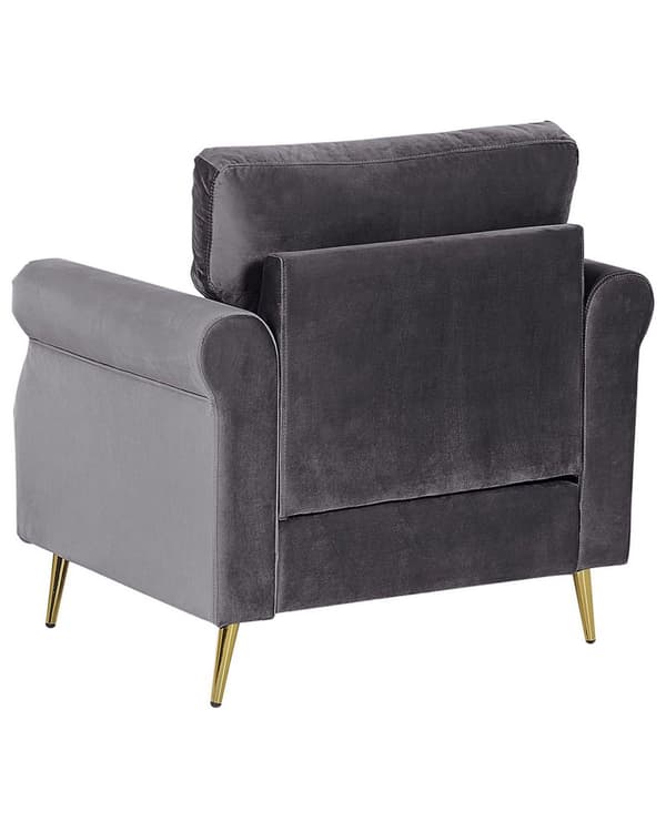 Fåtölj Grå Sammet Klädsel Guldfärgade Metallben Avtagbara Sitt- och Ryggkuddar Retro Glam