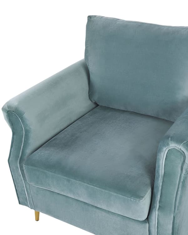 Lænestol Mintgrøn Velour Stof Polstring Guld Metal Ben Aftagelige Sæde og Rygpuder Retro Glamourøs Stil