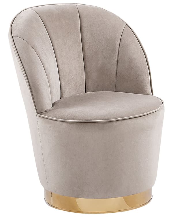 Fåtölj Beige Sammet Rund Bas Vardagsrum Glam Retro