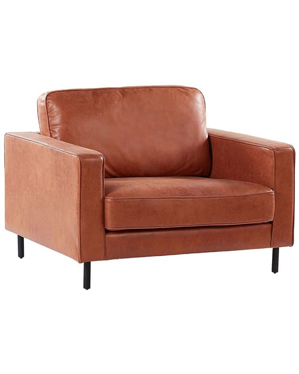 Lænestol Guld Brun Kunstlæder Retro Stue Accent Stol Sorte Ben Styrearm