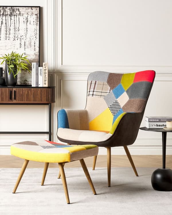 Lænestol med Osmannisk Flerfarvet Stof med Knapper Retro Stil Patchwork