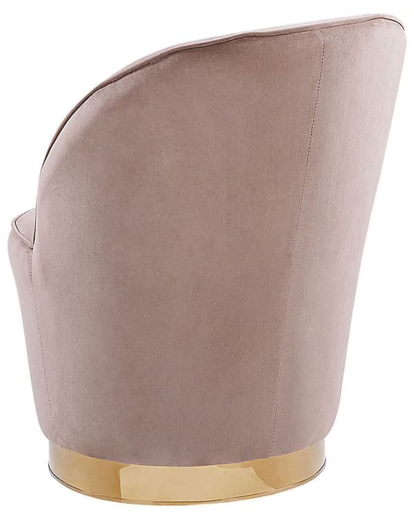 Lænestol Lys Beige Velour Skumfyld og Guld Blank Metalbase 72 x 61 cm Rund Blød Glamourøs Klub Oppustet Stil Høj Komfort Kvalitet