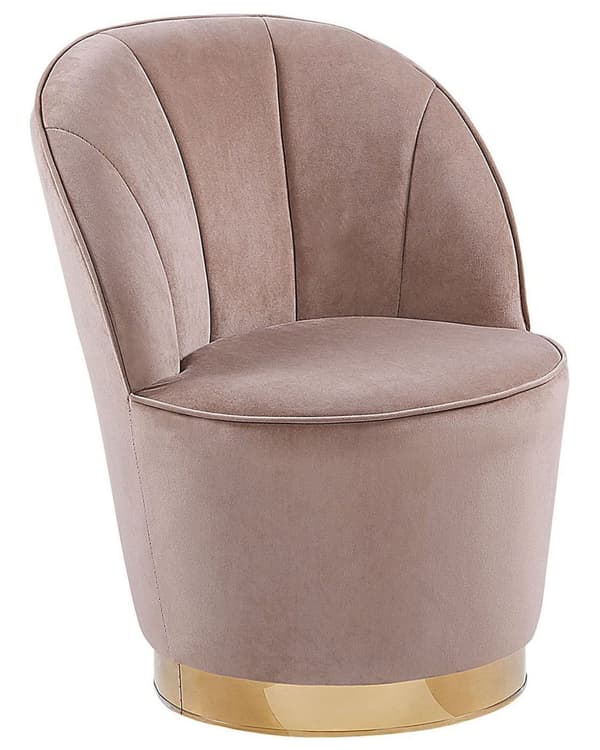 Lænestol Lys Beige Velour Skumfyld og Guld Blank Metalbase 72 x 61 cm Rund Blød Glamourøs Klub Oppustet Stil Høj Komfort Kvalitet