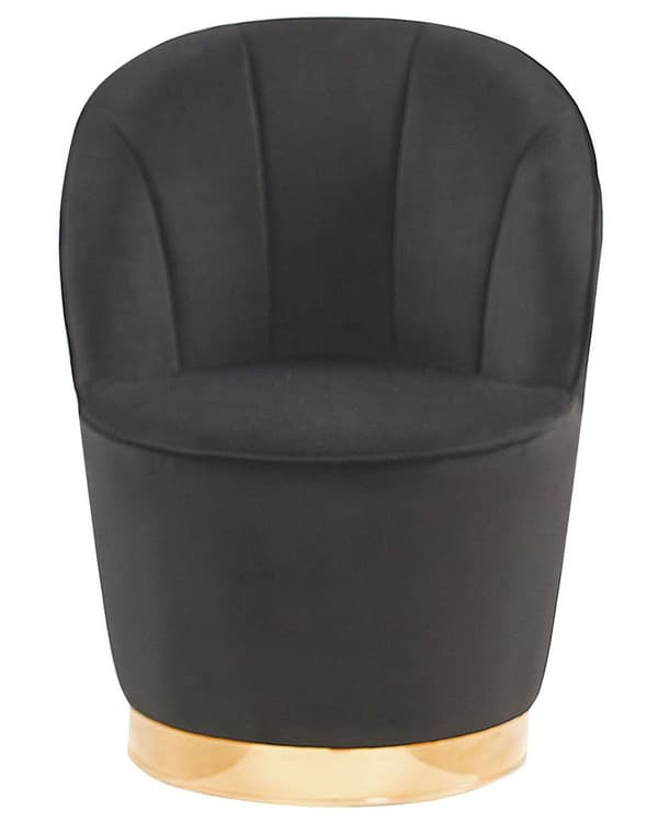 Lænestol Sort Velour Skumfyld og Guld Blank Metalbase 72 x 61 cm Rund Blød Glamourøs Klub Oppustet Stil Høj Komfort Kvalitet Stue Indretning