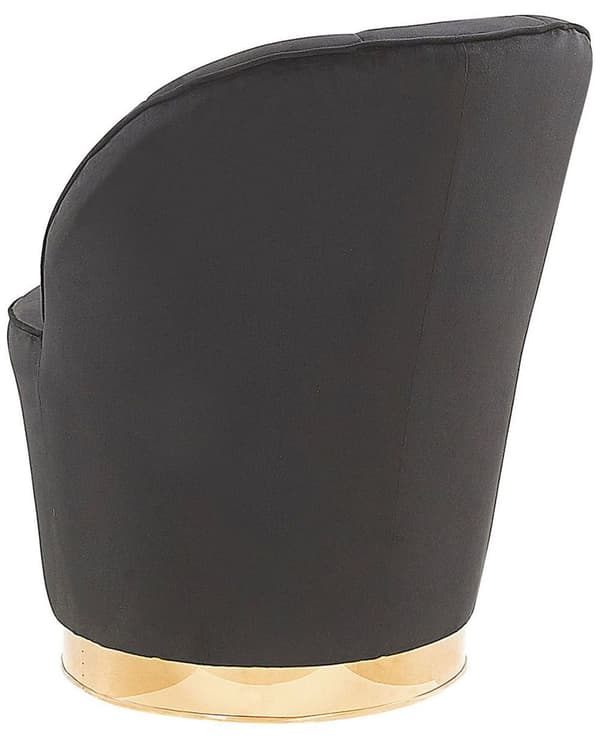 Lænestol Sort Velour Skumfyld og Guld Blank Metalbase 72 x 61 cm Rund Blød Glamourøs Klub Oppustet Stil Høj Komfort Kvalitet Stue Indretning