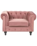Miniatyrbillede 4 af 9: Chesterfield Lænestol Lyserød Velour med Sorte Træben 110 x 75 x 70 Bred Tyk Polstret Armstol Knap Tuftet Venetiansk Barok stil Stue Dekor