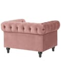 Miniatyrbillede 5 af 9: Chesterfield Lænestol Lyserød Velour med Sorte Træben 110 x 75 x 70 Bred Tyk Polstret Armstol Knap Tuftet Venetiansk Barok stil Stue Dekor