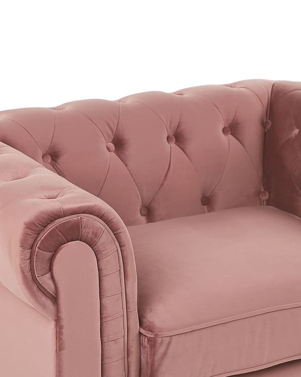 Chesterfield Lænestol Lyserød Velour med Sorte Træben 110 x 75 x 70 Bred Tyk Polstret Armstol Knap Tuftet Venetiansk Barok stil Stue Dekor
