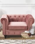 Miniatyrbillede 2 af 9: Chesterfield Lænestol Lyserød Velour med Sorte Træben 110 x 75 x 70 Bred Tyk Polstret Armstol Knap Tuftet Venetiansk Barok stil Stue Dekor