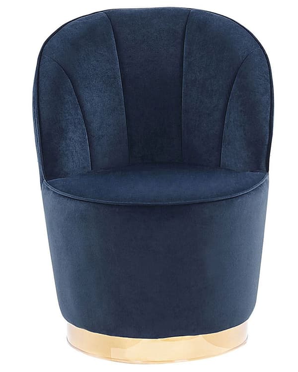 Lænestol Mørkeblå Velour Skumfyld Guld Blank Metalbase 72 x 61 cm Rund Blød Glamourøs Klub Oppustet Stil Høj Komfort Kvalitet Stue Indretning