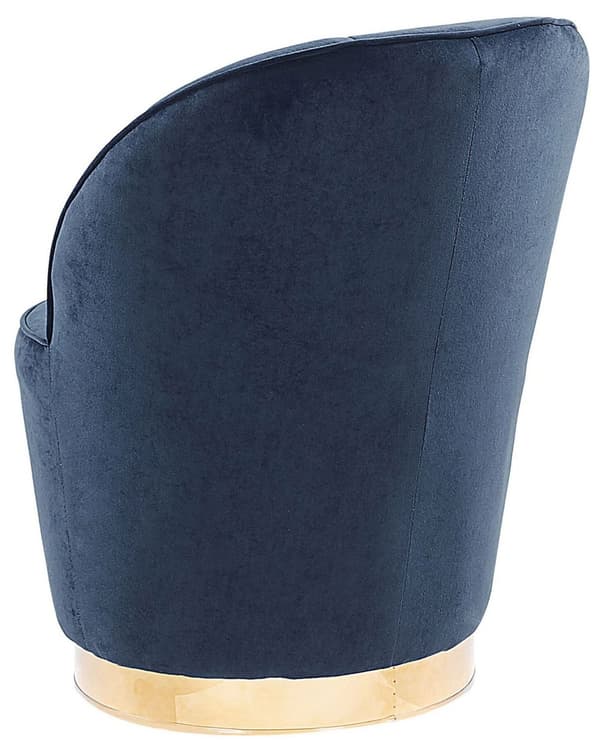 Lænestol Mørkeblå Velour Skumfyld Guld Blank Metalbase 72 x 61 cm Rund Blød Glamourøs Klub Oppustet Stil Høj Komfort Kvalitet Stue Indretning