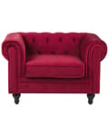 Miniatyrbillede 4 af 9: Chesterfield Lænestol Mørkerød Velour med Sorte Træben 110 x 75 x 70 Bred Tyk Polstret Armstol Knap Tuftet Venetiansk Barok stil Stue Dekor