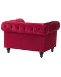 Miniatyrbillede 5 af 9: Chesterfield Lænestol Mørkerød Velour med Sorte Træben 110 x 75 x 70 Bred Tyk Polstret Armstol Knap Tuftet Venetiansk Barok stil Stue Dekor