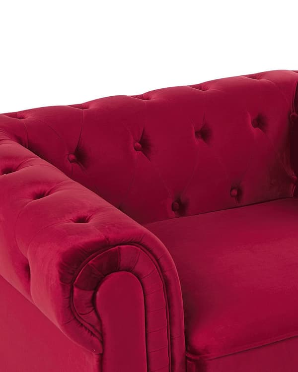 Chesterfield Lænestol Mørkerød Velour med Sorte Træben 110 x 75 x 70 Bred Tyk Polstret Armstol Knap Tuftet Venetiansk Barok stil Stue Dekor