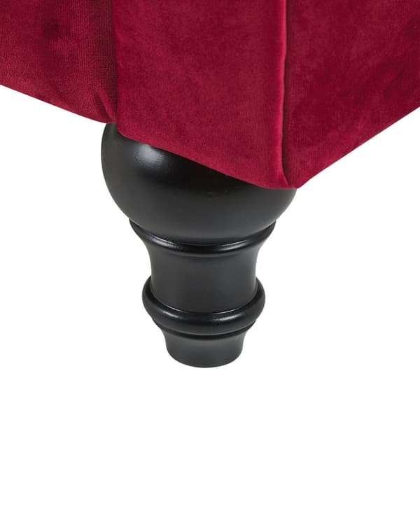 Chesterfield Lænestol Mørkerød Velour med Sorte Træben 110 x 75 x 70 Bred Tyk Polstret Armstol Knap Tuftet Venetiansk Barok stil Stue Dekor
