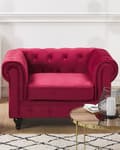 Miniatyrbillede 2 af 9: Chesterfield Lænestol Mørkerød Velour med Sorte Træben 110 x 75 x 70 Bred Tyk Polstret Armstol Knap Tuftet Venetiansk Barok stil Stue Dekor