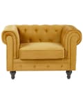 Miniatyrbillede 4 af 9: Chesterfield Lænestol Gul Velour Stof med Sorte Træben 110 x 75 x 70 Bred Tyk Polstret Armstol Knap Tuftet Venetiansk Barok stil Stue Dekor