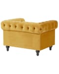 Miniatyrbillede 5 af 9: Chesterfield Lænestol Gul Velour Stof med Sorte Træben 110 x 75 x 70 Bred Tyk Polstret Armstol Knap Tuftet Venetiansk Barok stil Stue Dekor