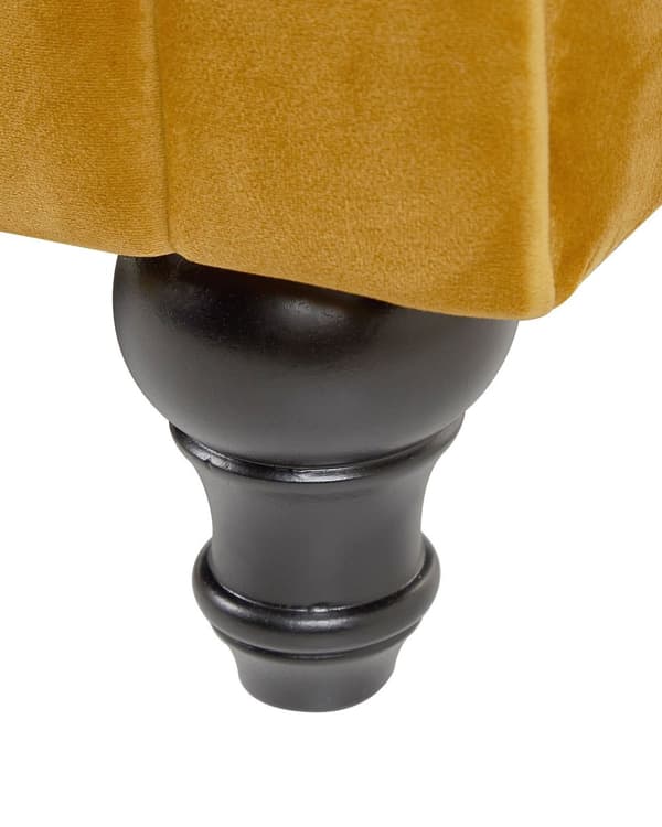 Chesterfield Lænestol Gul Velour Stof med Sorte Træben 110 x 75 x 70 Bred Tyk Polstret Armstol Knap Tuftet Venetiansk Barok stil Stue Dekor