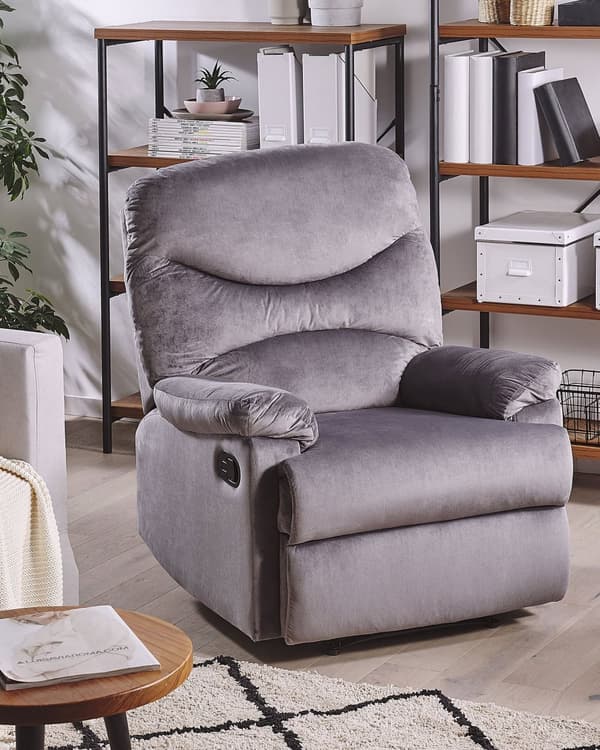 Fåtölj Grå Sammet Klädsel Justerbart Ryggstöd och Fotstöd Retro Design