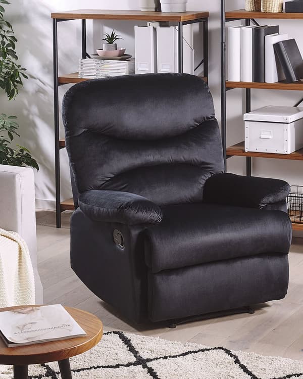Fåtölj Svart Sammet Klädsel Justerbart Ryggstöd och Fotstöd Retro Design