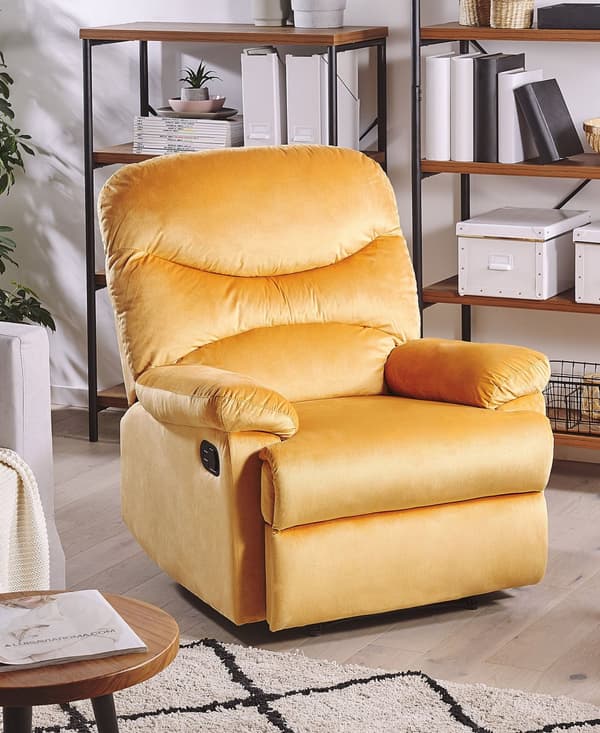 Fåtölj Gul Sammet Klädsel Justerbart Ryggstöd och Fotstöd Retro Design
