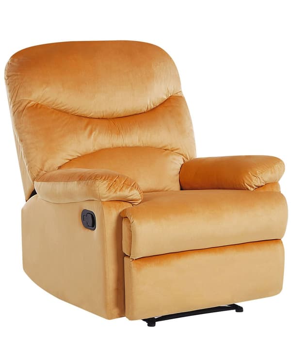 Fåtölj Gul Sammet Klädsel Justerbart Ryggstöd och Fotstöd Retro Design