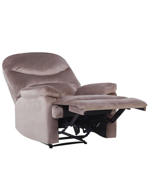 Lænestol Taupe Velour Sort Metal 103 x 90 x 85 cm Hvilestol Armlæn Justerbar Indbygget Fodskammel Otiumstol Vippefunktion Retro Stil