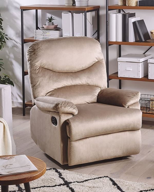 Lænestol Taupe Velour Sort Metal 103 x 90 x 85 cm Hvilestol Armlæn Justerbar Indbygget Fodskammel Otiumstol Vippefunktion Retro Stil