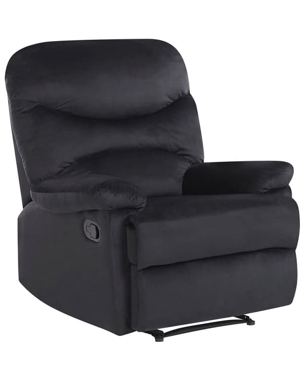 Lænestol Sort Velour Metal 103 x 90 x 85 cm Hvilestol Armlæn Justerbar Ryg Indbygget Fodskammel Otiumstol Vippefunktion Retro Stil