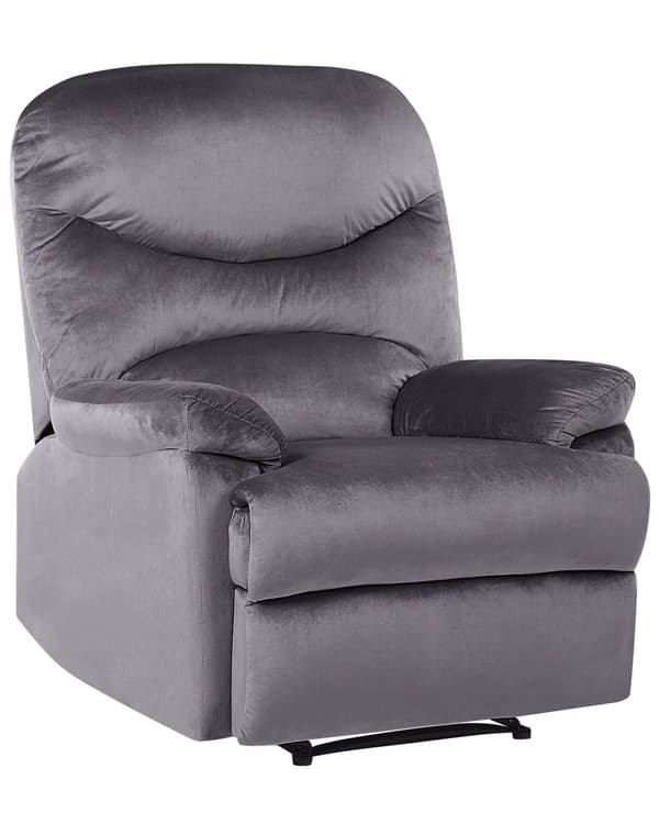 Lænestol Grå Velour Sort Metal 103 x 90 x 85 cm Hvilestol Armlæn Justerbar Indbygget Fodskammel Otiumstol Vippefunktion Retro Stil