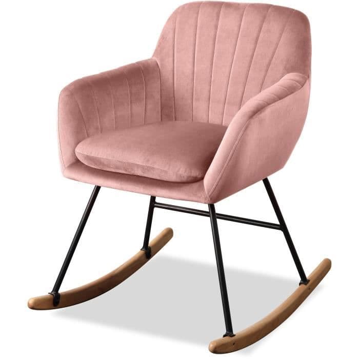 JENS Lænestol Gyngestol - Gammel lyserød fløjl - Naturlig bøgefødder - B 63 x D 75 x H 80 cm