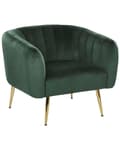 Miniatyrbillede 1 af 8: Lænestol Grøn Velour Gylden Metalben Rund Ryg Glamourøs Stil
