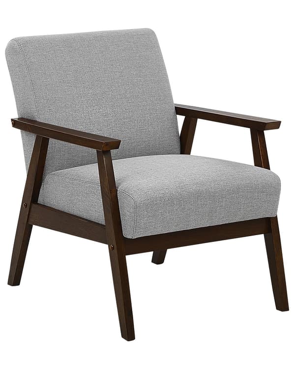 Lænestol Grå Polyester Polstring Retro Design Træstel Stue Værelsesindretning