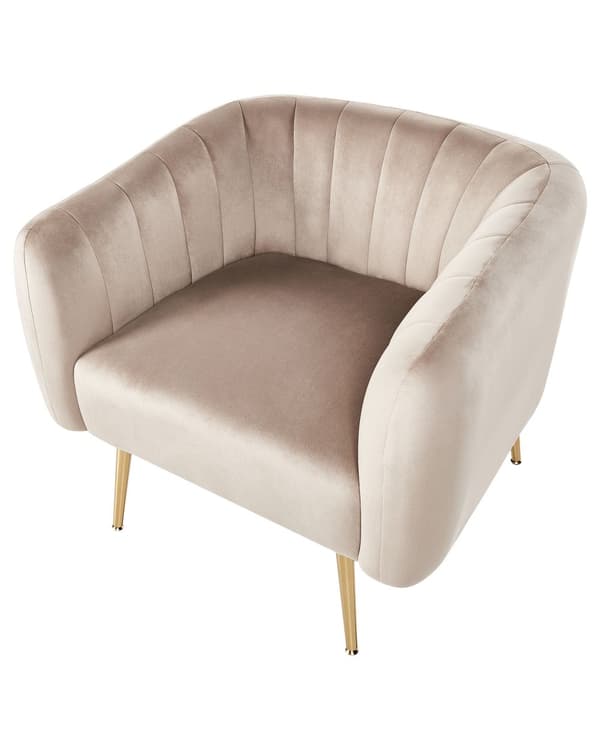 Fåtölj Taupe Sammet Guldfärgade Ben Metall Ram Runt Ryggstöd Glam
