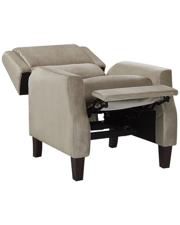Hvilestol Beige Velour Polstring Manuel Justerbar Ryg og Fodskammel Retro Design