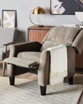Miniatyrbild 4 av 11: Fåtölj Beige Sammet Klädsel Justerbart Ryggstöd och Fotstöd Retro Design Armchair