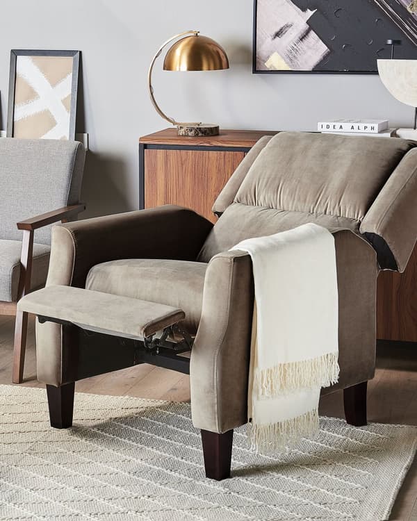 Fåtölj Beige Sammet Klädsel Justerbart Ryggstöd och Fotstöd Retro Design Armchair